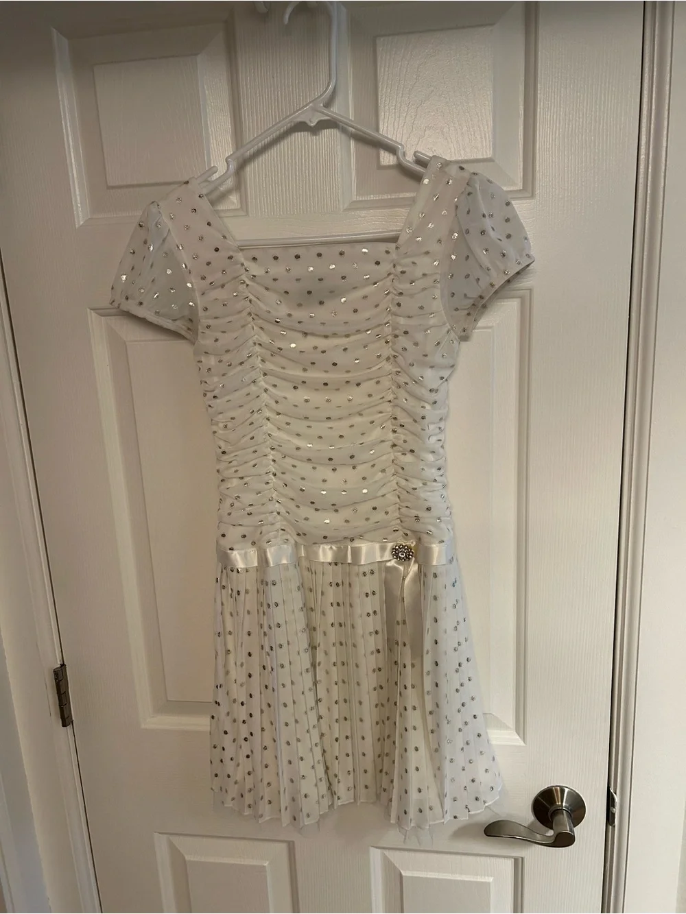 Girls White Sparkle Ruched Party Dress